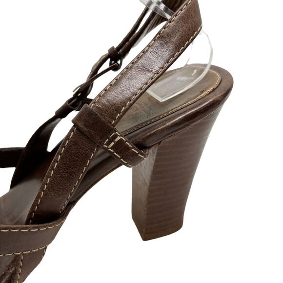 COLE HAAN Brown Chunky Stacked High Heel Genuine Leather Slingback Sandals 7.5 - Picture 10 of 16